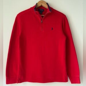 Polo Ralph Lauren Red Mesh-Knit Cotton Quarter-Zip Pullover Sweater sz L (14-16)